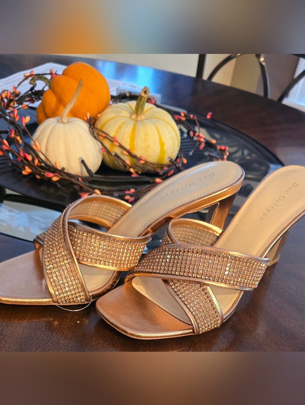 Dee Ocleppo Women's Sz 10 Rose Gold Crystal Slide Heels - Like New